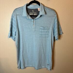 Tommy Bahama Relax Blue and White Striped Polo Shirt Size M